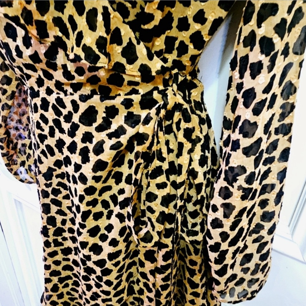 Free People Leopard Print Wrap Dress with Ruffles - Size M - Picture 5 of 11